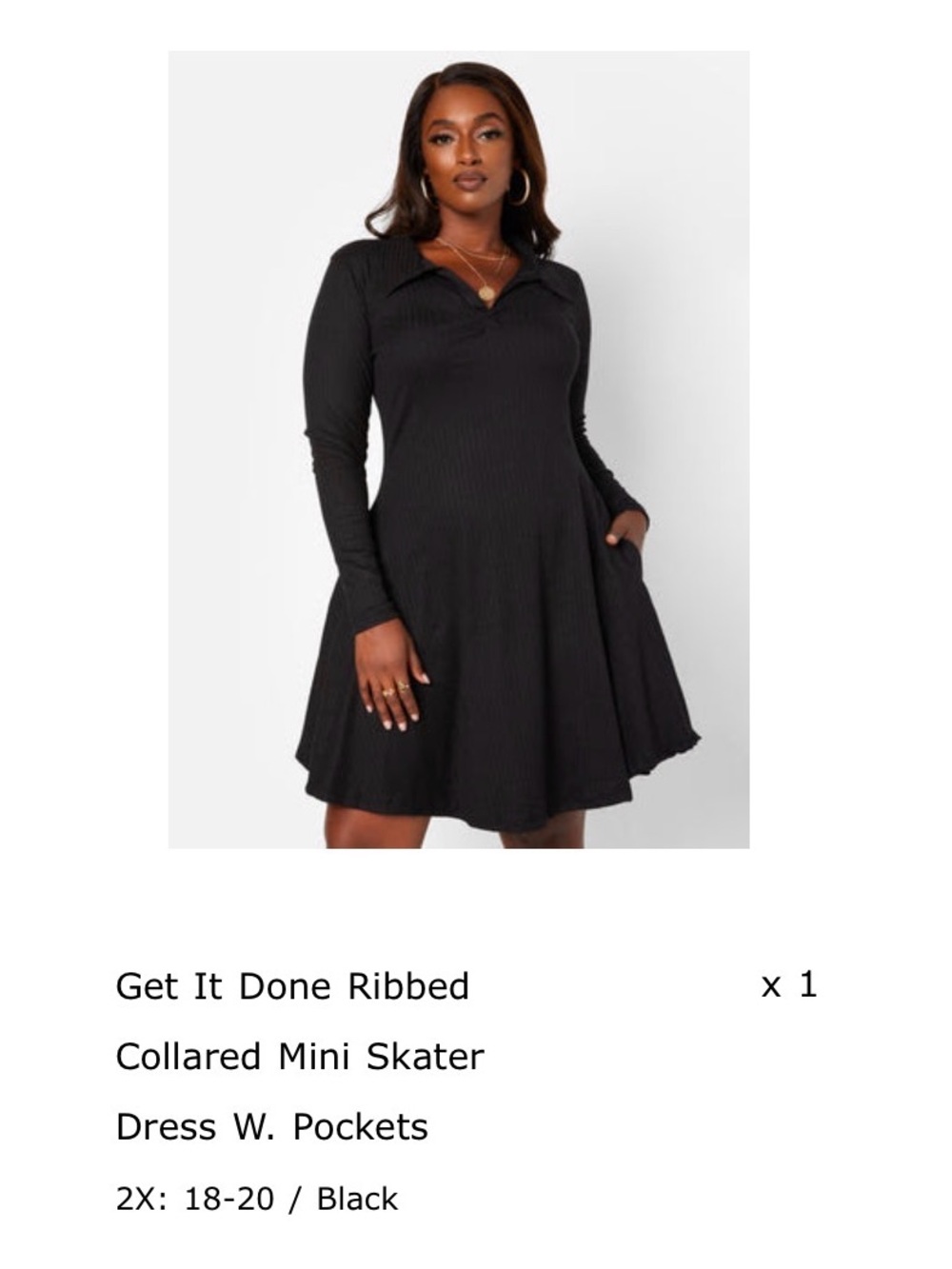 Rebdolls Black Ribbed Collared Mini Skater Dress